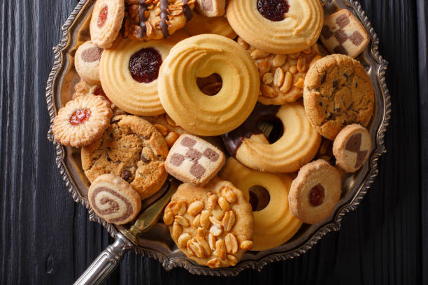 istock Biscuit mix with various fillings on a plate, horizontal view from above 1035435180