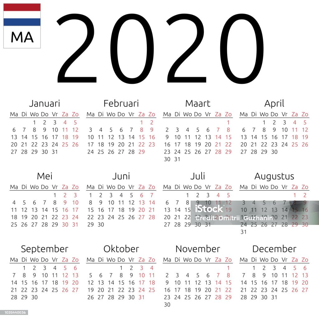 conversie Pech Perfect Agenda 2020 Nederlands Maandag Stockvectorkunst en meer beelden van  Kalender - Kalender, Nederland, Nederlands - Taal - iStock