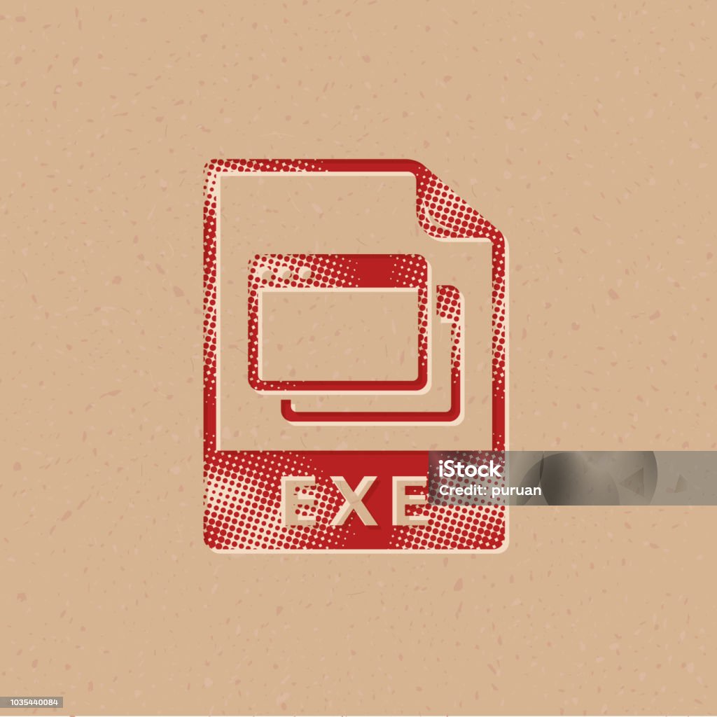 Halftone Icon - Executable file format Executable file format icon in halftone style. Grunge background vector illustration. Black Color stock vector