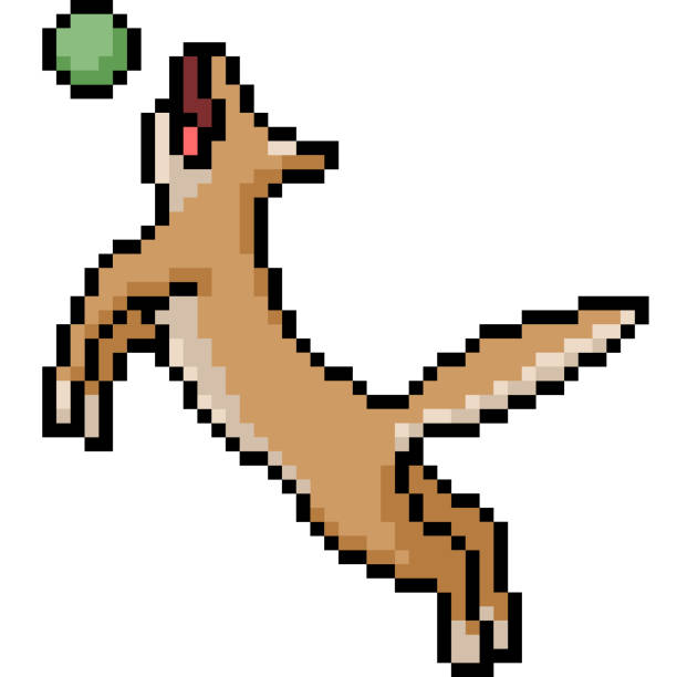 illustrazioni stock, clip art, cartoni animati e icone di tendenza di pixel art vettore cartone animato isolato - cane morde coda