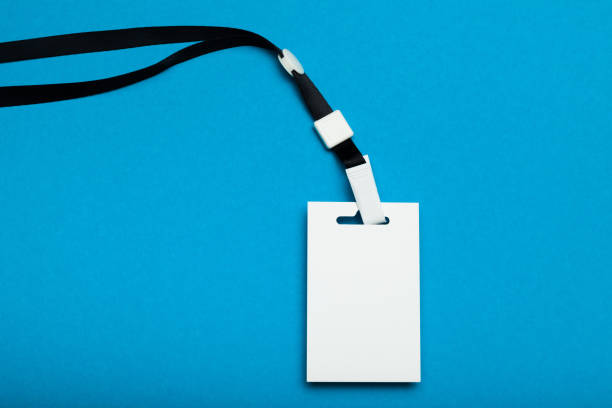 istock Empty VIP name tag, event visitor card on lanyard. Business conference pass mockup 1035448392