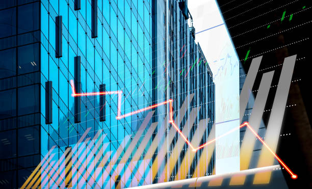 istock Composing with business building and red bear chart on background 1035452512