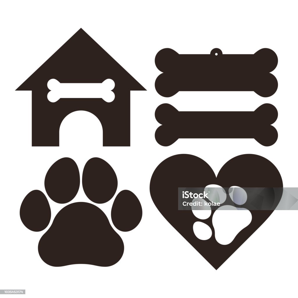 Dog set symbols Dog set symbols isolated on white background Paw Print stock vector