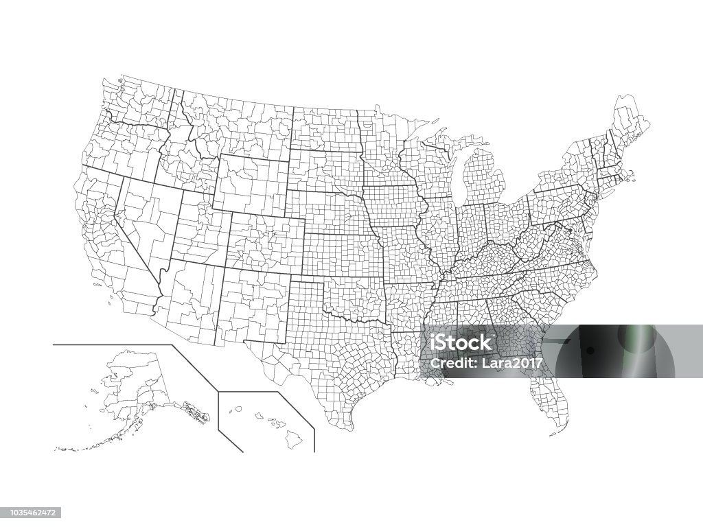 Mapa de Condado de Estados Unidos - arte vectorial de EE.UU. libre de derechos