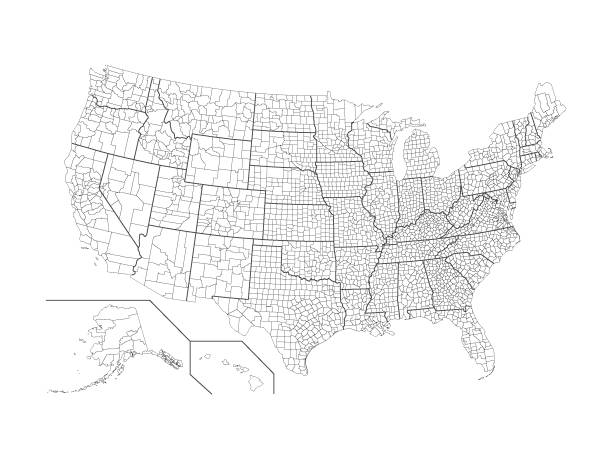 ilustraciones, imágenes clip art, dibujos animados e iconos de stock de mapa de condado de estados unidos - map
