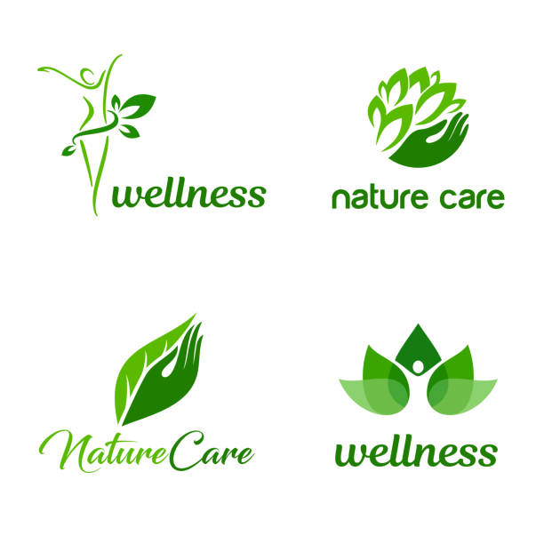 Organic and nature care vector emblem design set. Wellness and SPA icons Organic and nature care vector emblem design set balance silhouettes stock illustrations