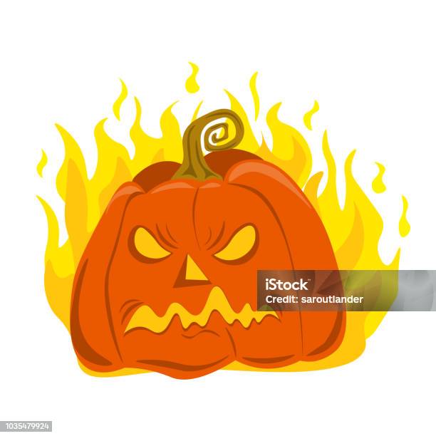 Angry And Scary Vector Pumpkin For Halloween Stock Illustration - Download Image Now - Autumn, Cartoon, Carving - Craft Product