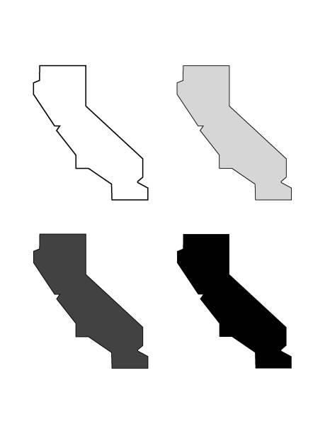 ilustrações de stock, clip art, desenhos animados e ícones de simplified map of california (white, gray, black) - 3621