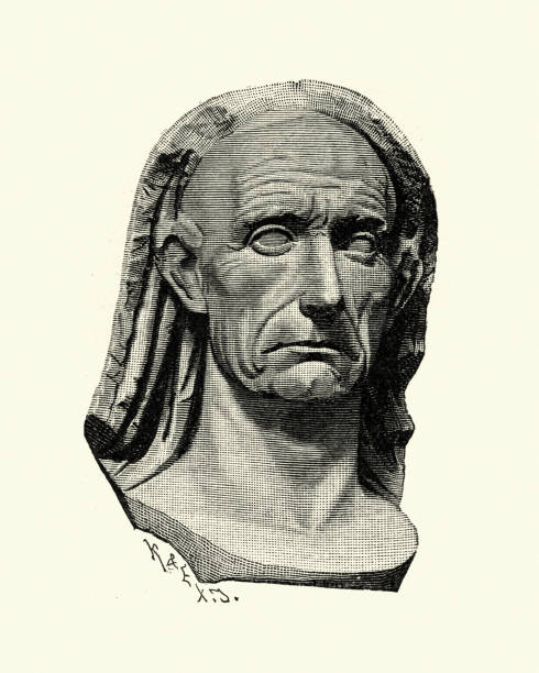 Ancient Rome, Bust of Julius Caesar Vintage engraving of a Bust of Julius Caesar. a Roman politician and military general who played a critical role in the events that led to the demise of the Roman Republic and the rise of the Roman Empire. julius caesar bust stock illustrations