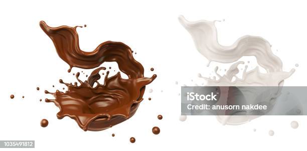 Chocolate Or Cocoa And Milk Splash Stock Photo - Download Image Now - Splashing, Chocolate, Milk