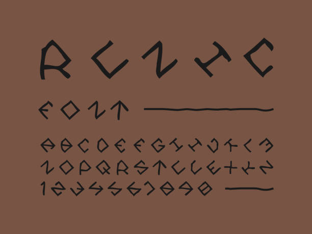 Runic font. Vector alphabet letters and numbers. Typeface design.