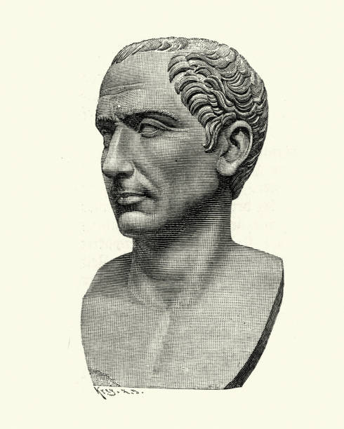 Ancient Rome, Bust of Julius Caesar Vintage engraving of a Bust of Julius Caesar. a Roman politician and military general who played a critical role in the events that led to the demise of the Roman Republic and the rise of the Roman Empire. julius caesar bust stock illustrations