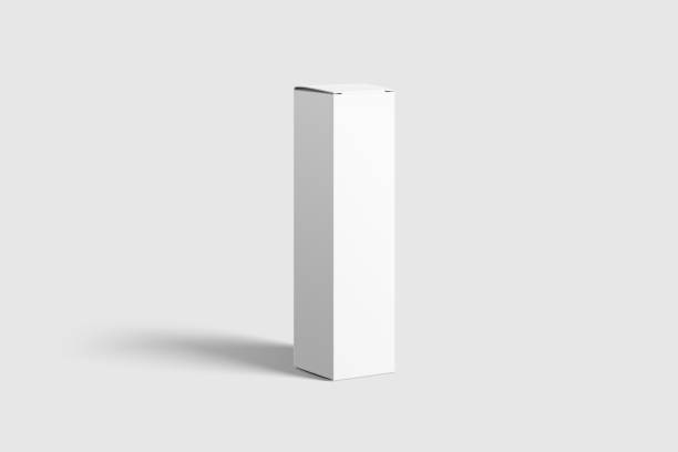 Photorealistic Long Rectangle Cardboard Package Box Mockup on light grey background.