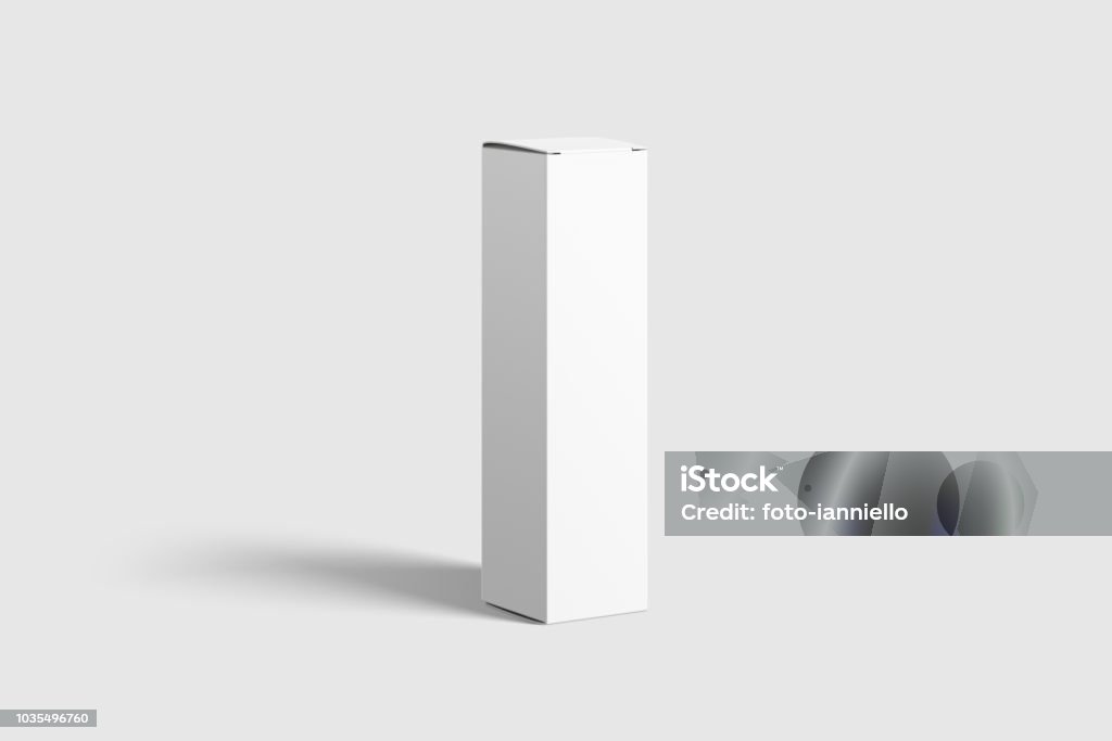 Photorealistic Long Rectangle Cardboard Package Box Mockup on light grey background. Photorealistic Long Rectangle Cardboard Package Box Mockup on light grey background. 3D illustration. Mockup template ready for your design. Box - Container Stock Photo