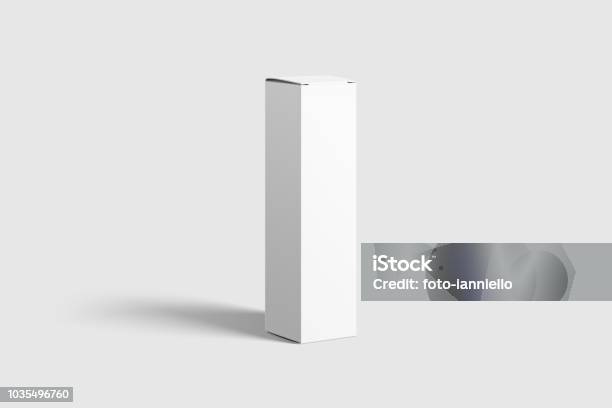 Photorealistic Long Rectangle Cardboard Package Box Mockup On Light Grey Background Stock Photo - Download Image Now
