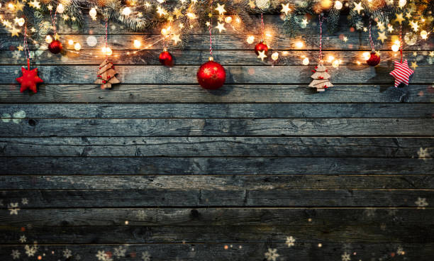 Christmas rustic background with wooden planks