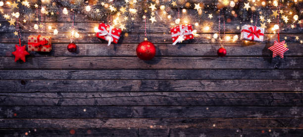 istock Christmas rustic background with wooden planks 1035497324