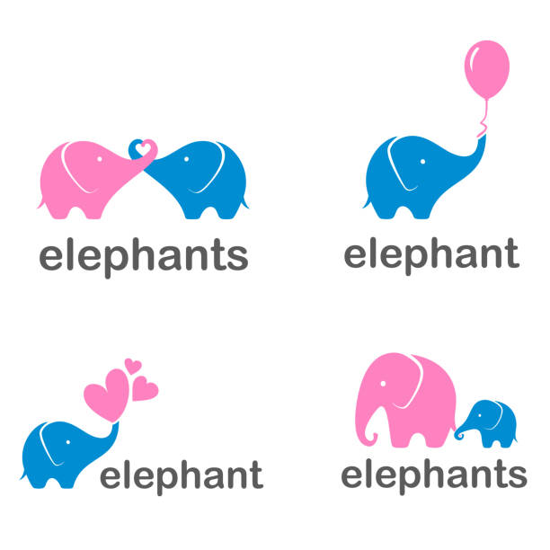 ilustrações, clipart, desenhos animados e ícones de conjunto de designs de vetor ícones de elefantes - balloon child people color image