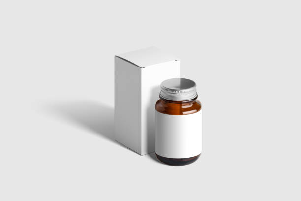 istock Amber Supplement Bottle & Box Mockup on light grey background. 1035504436