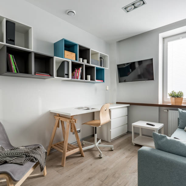 istock White desk and simple chair 1035508130