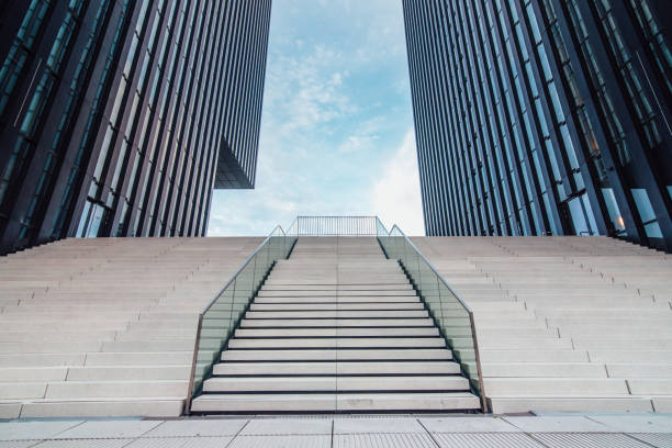 Empty staircase at office buildings area Empty staircase at office buildings area in Düsseldorf, Germany outdoor staircase stock pictures, royalty-free photos & images