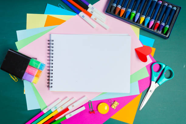 istock School and office supplies on blackboard 1035526856