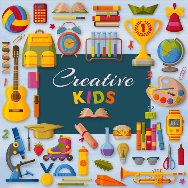Creative kids background with 3d paper cut signs. Children creativity concept. Vector illustration. Creative kids background with 3d paper cut signs. Children creativity concept. Vector illustration. roller ball stock illustrations