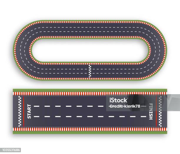 Kart Rennen Hintergrund Ansicht Von Oben Säumen Sie Asphalt Und Kreisbahn Straßen Beenden Sie Und Starten Sie Linien Vektorillustration Stock Vektor Art und mehr Bilder von Sportstrecke