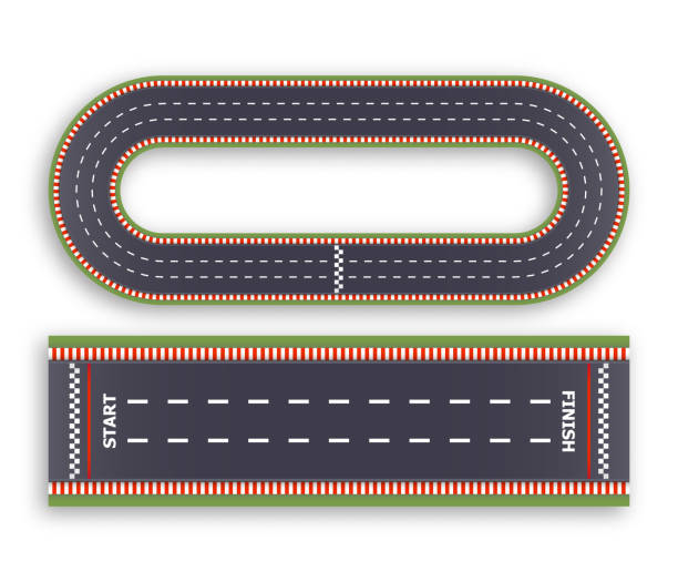 Kart race background. Top view. Line asphalt and circular track roads. Finish and start lines. Vector illustration. Kart race background. Top view. Line asphalt and circular track roads. Finish and start lines. Vector illustration. sports track stock illustrations