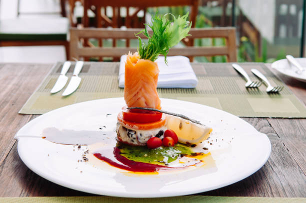 istock Smoked salmon salad with balsamic and pesto salad dressing 1035539036