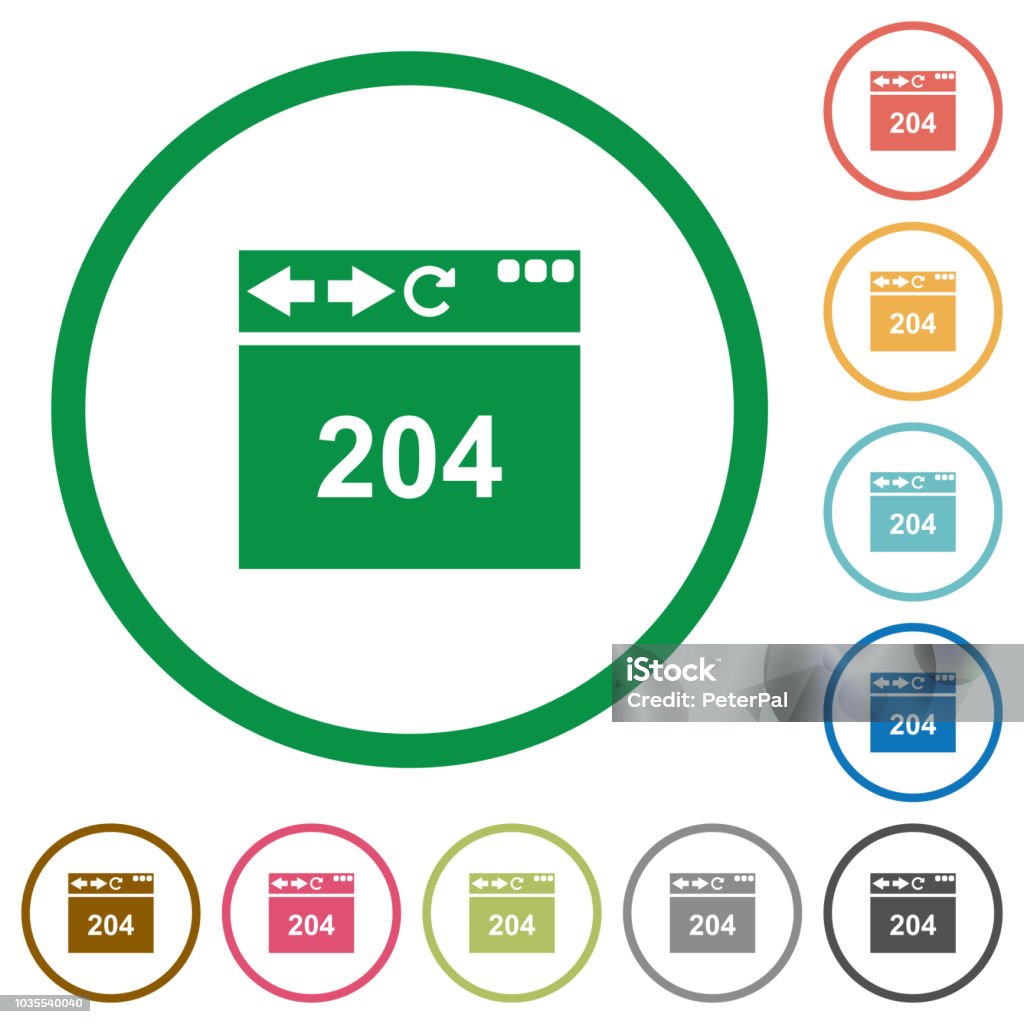 Browser 204 no content flat icons with outlines Browser 204 no content flat color icons in round outlines on white background Applying stock vector