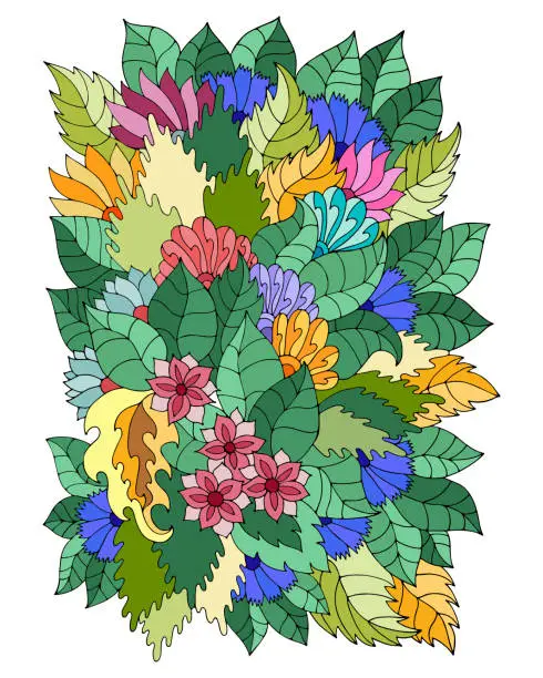 Vector illustration of Magic  pattern with abstract flowers and leaves.