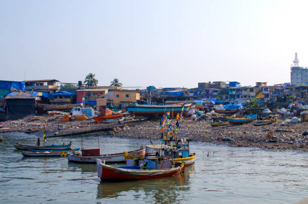 istock poor houses in India, Mumbai, on the seashore 1035549916