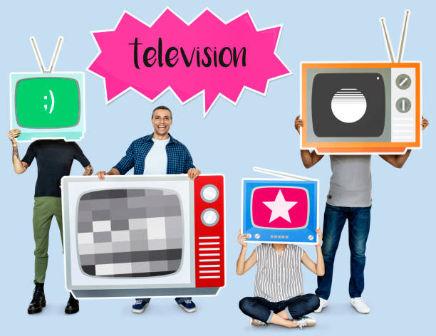 istock Happy people holding TV icons 1035550004