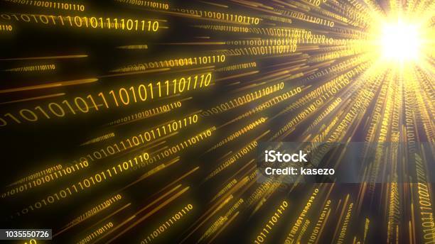 Computer Binary Code Chains Moving To Cpu Conceptual 3d Illustration ...