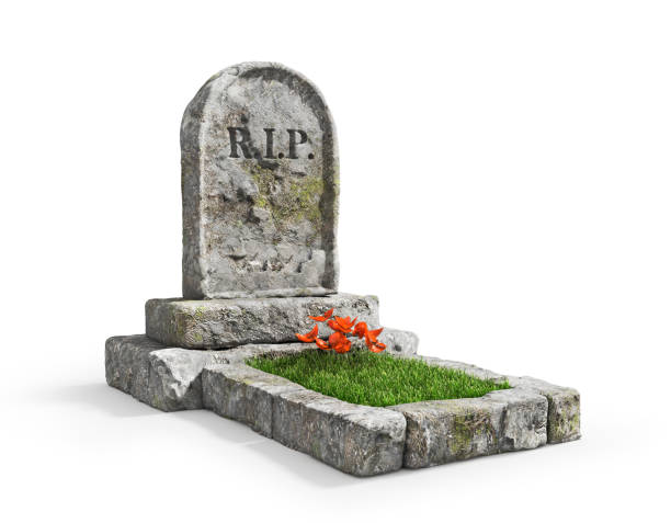 istock Stone grave with grass isolated on a white background. 3d illustration 1035553974