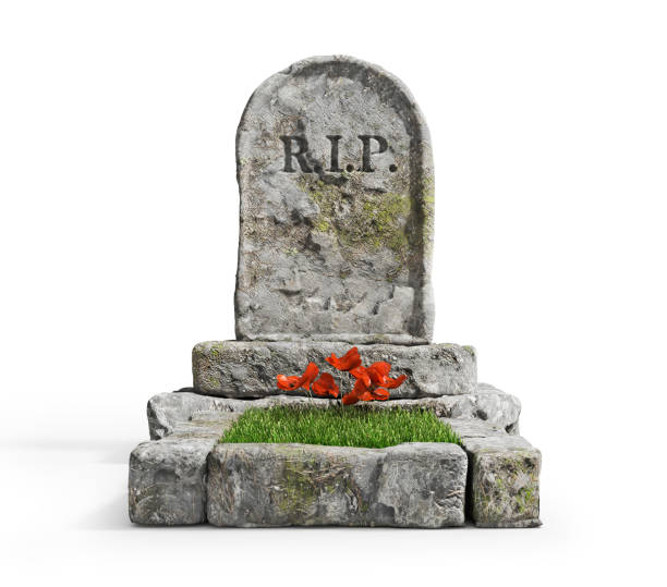 istock Stone grave with grass isolated on a white background. 3d illustration 1035554004