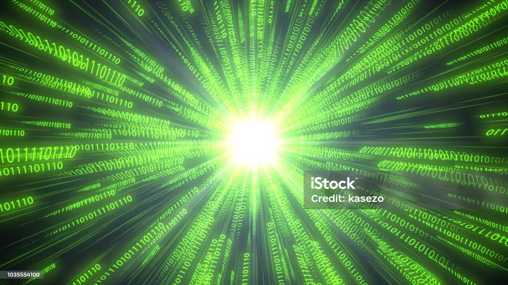 Computer Binary Code Chains Moving To Cpu Conceptual 3d Illustration ...