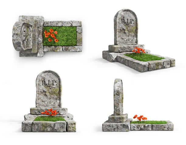 istock Set of stone grave with grass in different view isolated on a white background. 3d illustration 1035554138