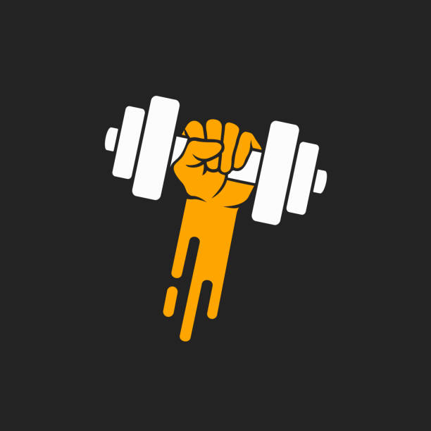 ilustraciones, imágenes clip art, dibujos animados e iconos de stock de elemento de diseño vectorial para el gimnasio - barbell weights dumbbell sport