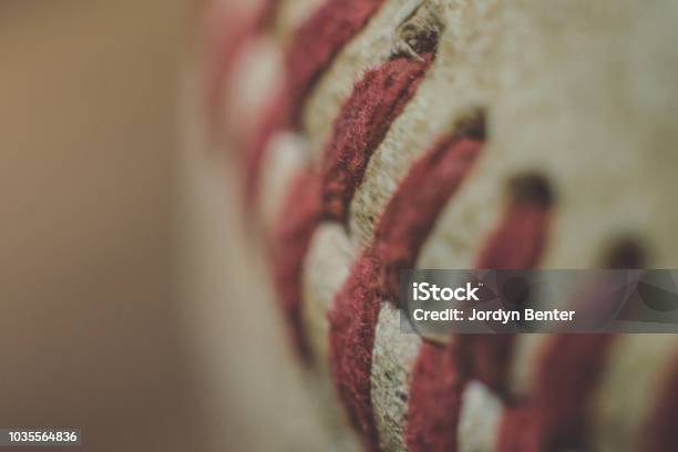 Macro Red Seams On A Baseball Stock Photo - Download Image Now - Baseball - Ball, Baseball - Sport, Close-up