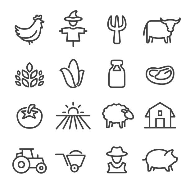 Farm Icons - Line Series Farm, Agriculture, cow clipart stock illustrations