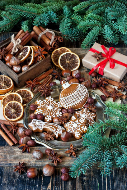 istock Christmas card with gingerbread and spices 1035586168