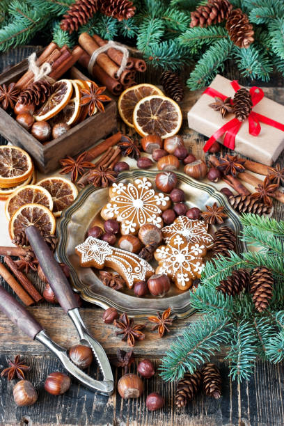 istock Christmas card with gingerbread and spices 1035586202