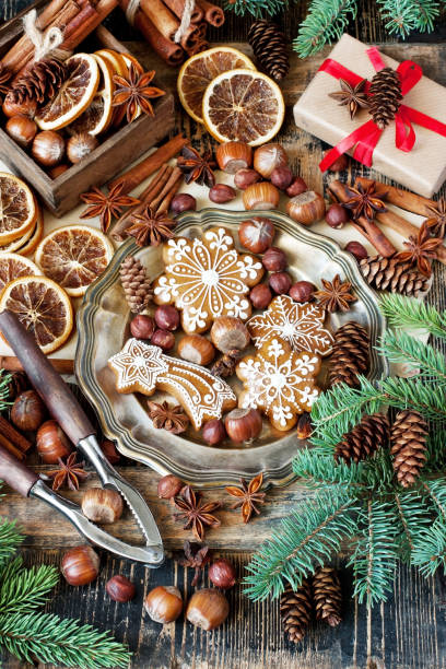 istock Christmas card with gingerbread and spices 1035586272