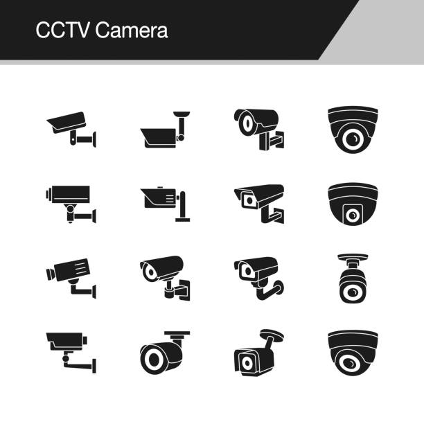 cctv-kamera-icons. design für präsentation, grafik-design, mobile anwendung, web-design, infografik, ui. vektor-illustration. - überwachungskamera stock-grafiken, -clipart, -cartoons und -symbole