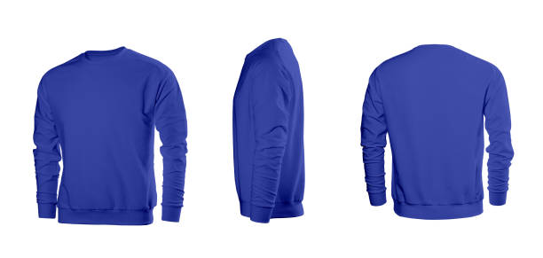 istock Blue men's sweatshirt with long sleeves in rear and side views 1035595972