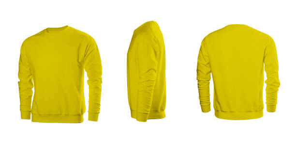 istock Yellow men's sweatshirt with long sleeves in rear and side views 1035596006