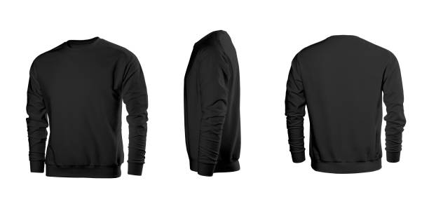istock Black men's sweatshirt with long sleeves in rear and side views 1035596044
