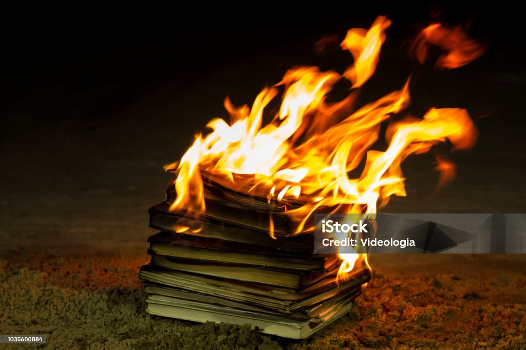 Stack of books burning Book Burning Stock Photo
